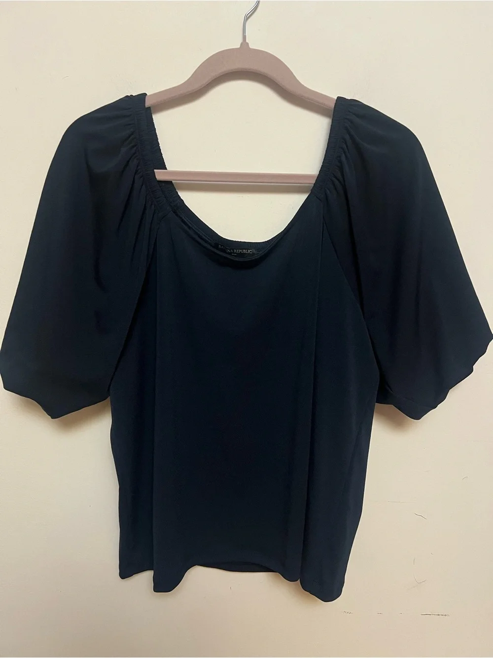 Banana Republic Navy Puff Sleeve Scoop Neck Blouse Size L